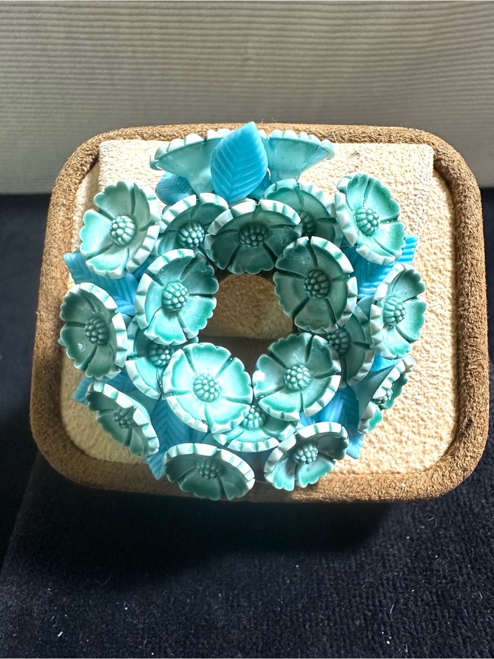 RARE 🔥Vtg: GERMANY articulated celluloid/plastic Aqua Blue-Green Accent Brooch